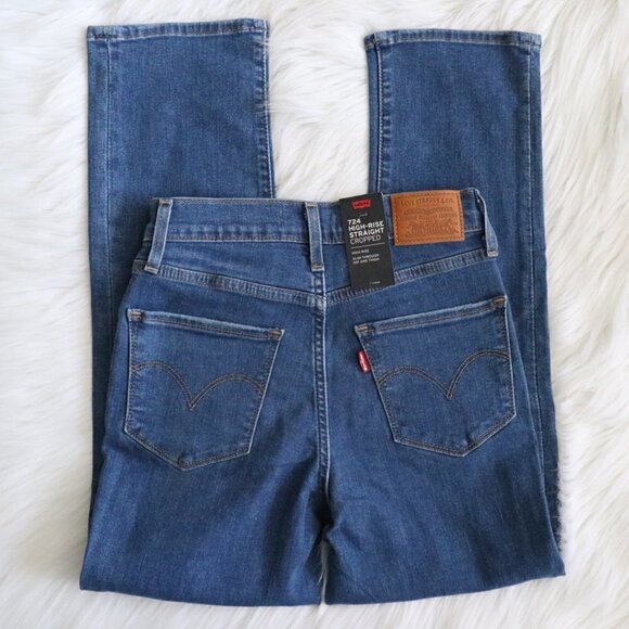 NEW Levi's 724 High Rise Straight Crop Ripped Jeans Size 25 - Picture 7 of 9